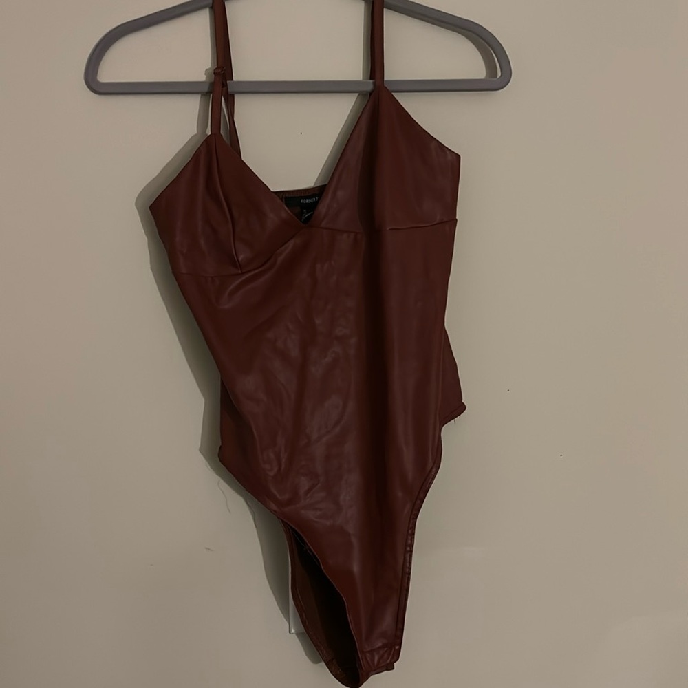 Forever 21 Maroon Leather Bodysuit (Large)
